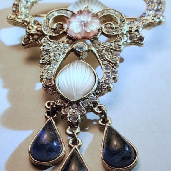 Vintage 70s Brooch with encased rhinestones cobalt, ☆Never worn - Picture 7 of 7
